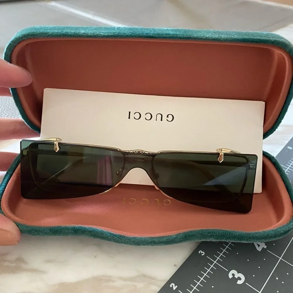 Gucci 56mm Flip-up Rectangle Unisex Sunglasses Dark Grey / Gold Limited-Edition